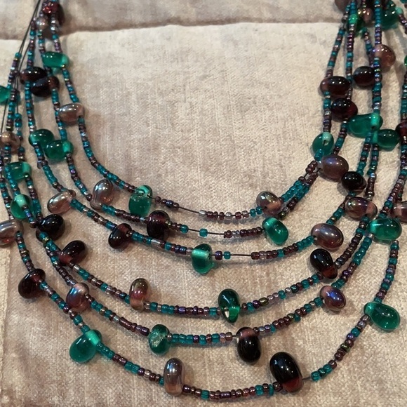 Glass 6 Multi Layer Beaded Necklace 14-16” - Picture 1 of 5